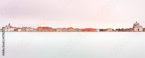 Venice, Giudecca Canal landmark. Panoramic Long exposure photogr
