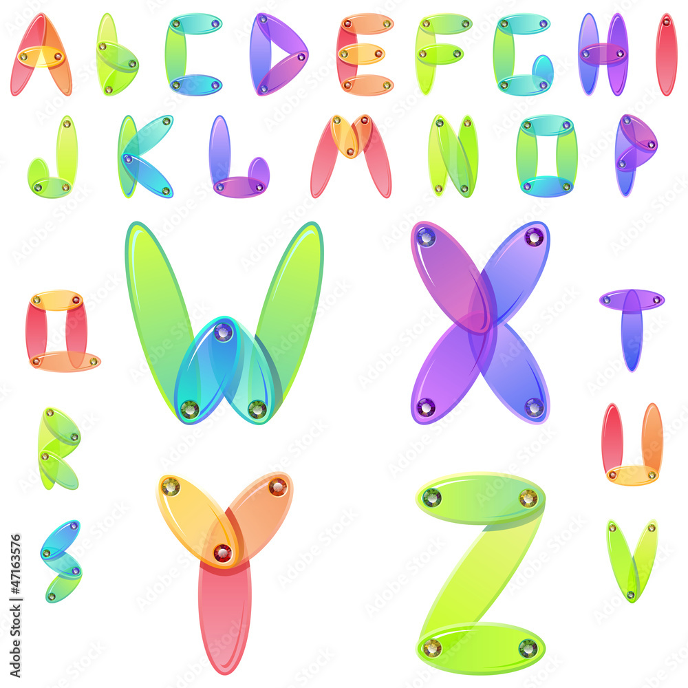 Rainbow candy alphabet with multicolored jems