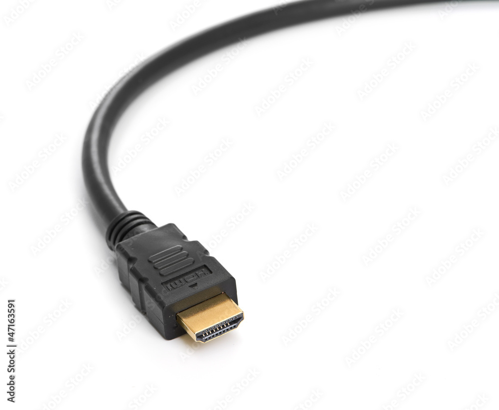 close shot of HDMI cable isolated on white background close shot of HDMI cable isolated on white background