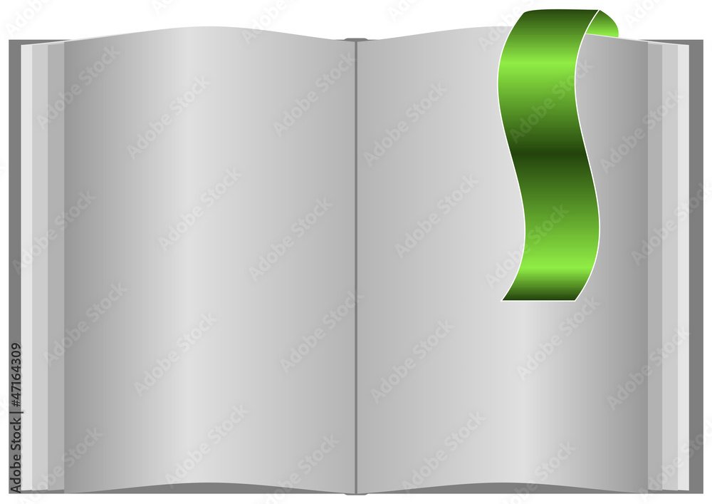 Blank open book with bookmark.