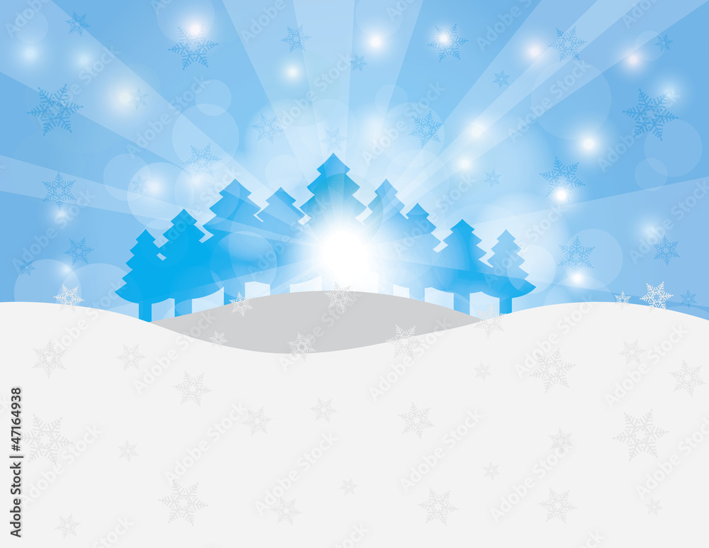 Christmas Trees in Snow Winter Scene Illustration