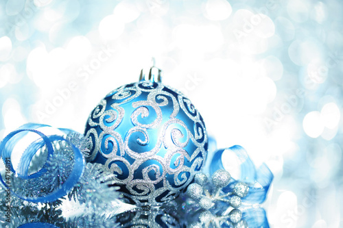 Blue Christmas decorations with bright lights