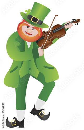 St Patricks Day Leprechaun Playing Violin Illustration