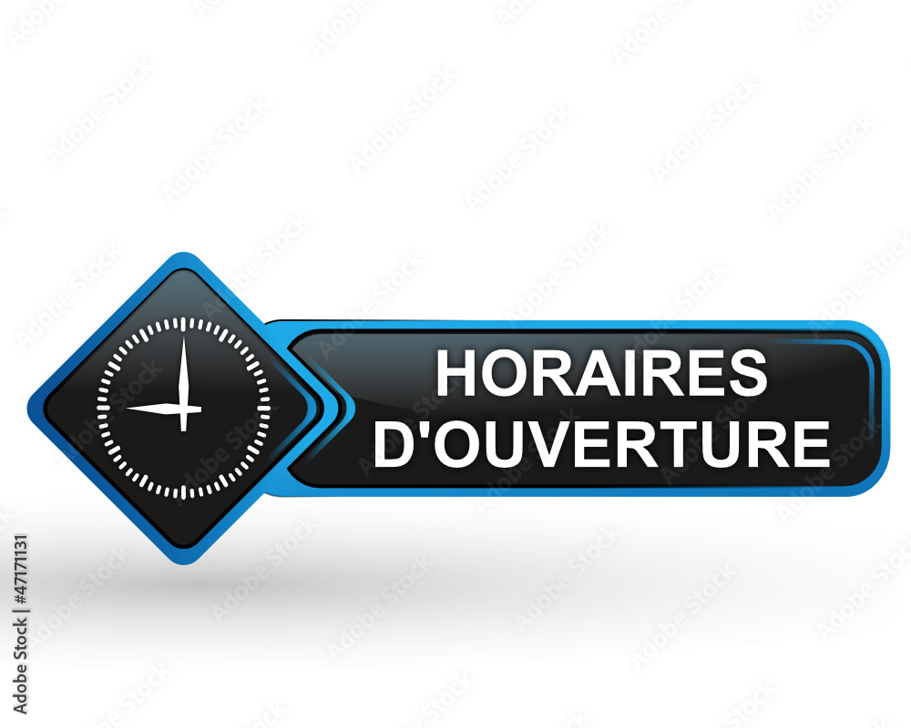 horaires d'ouverture sur bouton web carré design bleu