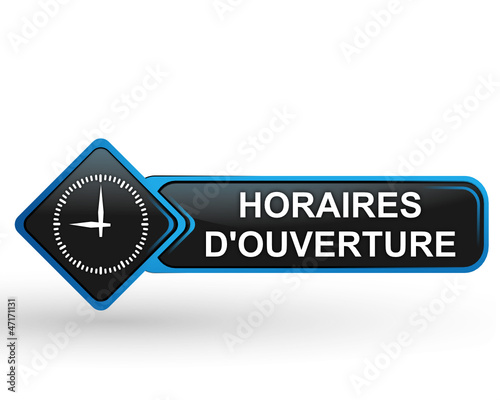 horaires d'ouverture sur bouton web carré design bleu