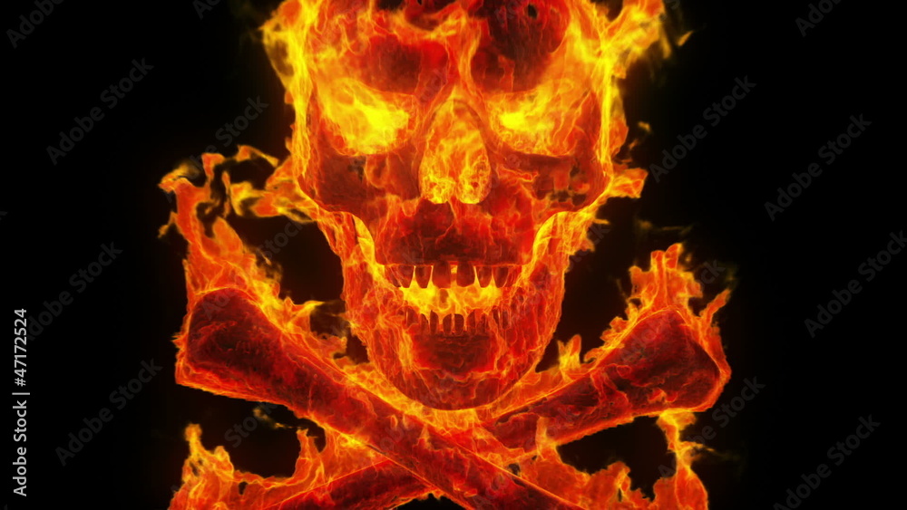 Burning skull and crossbones