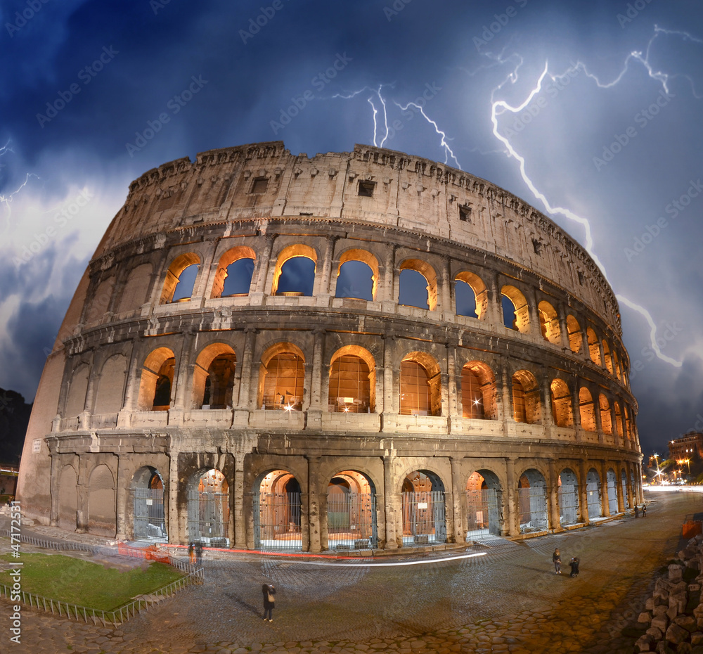 Beautiful dramatic sky over Colosseum in Rome