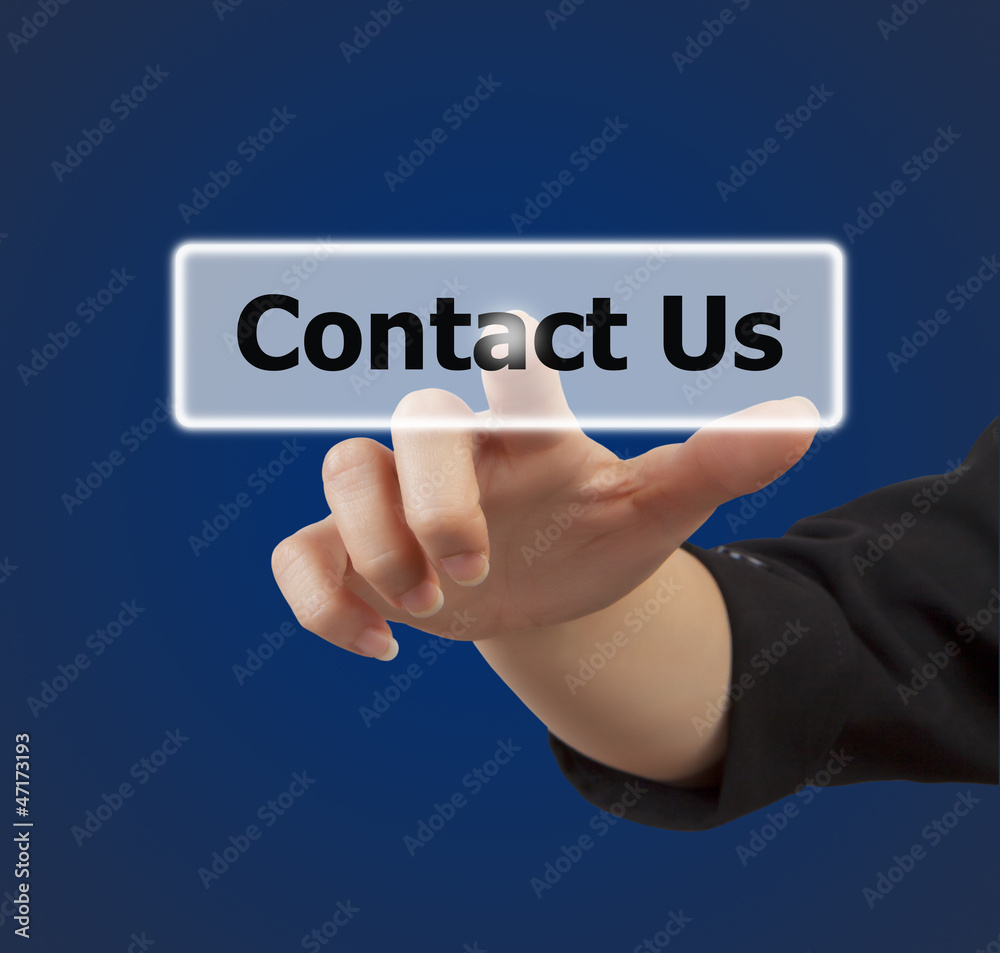 woman hand touching button contact us keyword woman hand touching button contact us keyword