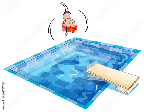 a boy and swimming pool