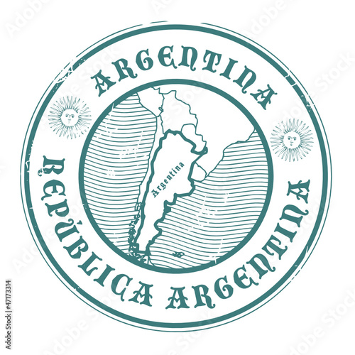 Stamp with the name and map of Argentina, vector illustration