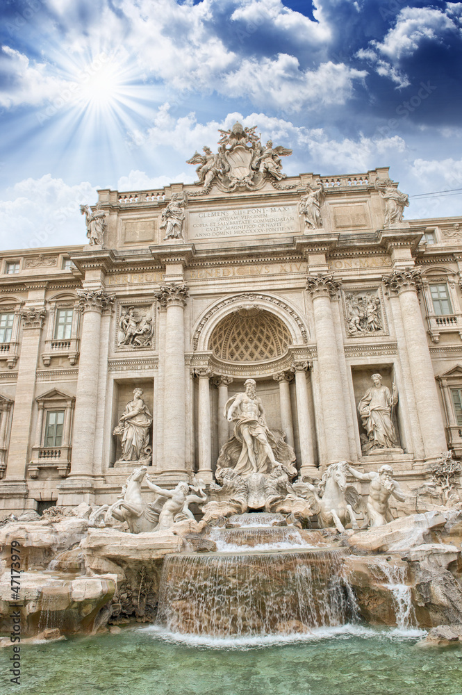 Beautiful portrait view of Trevi Fountain in Rome
