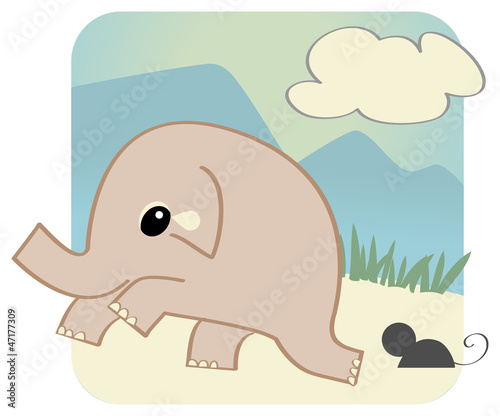 Vector elephant frightened of a mouse
