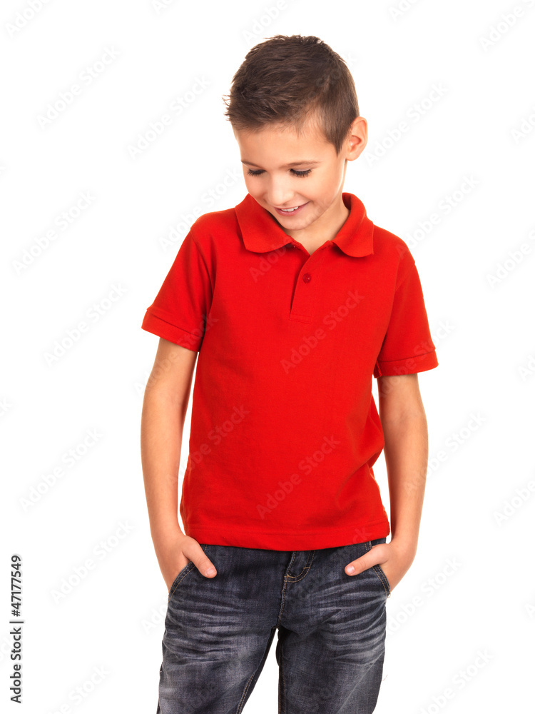 Fototapeta premium Young beautiful boy posing at studio as a fashion model.