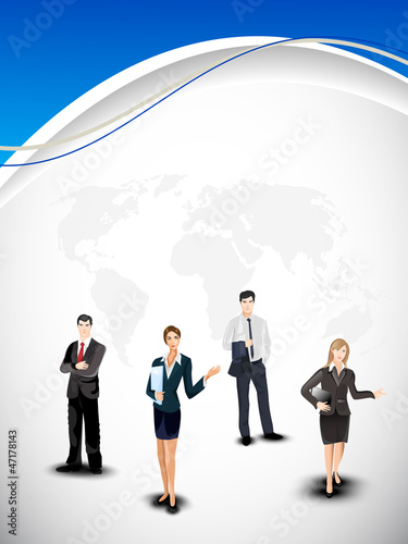 Business persons on abstractworld map background. EPS 10.