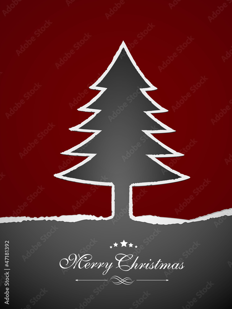 Stylized Xmas tree on red background for Merry Christmas celebra