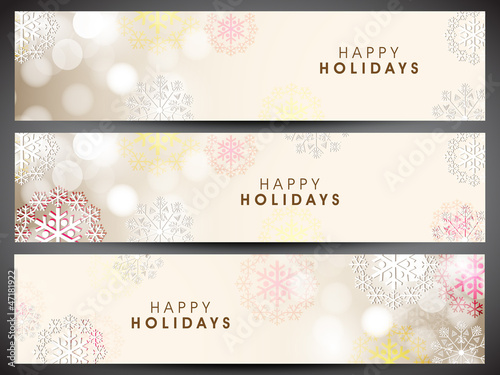 Happy holidays website headers or banners. EPS 10.