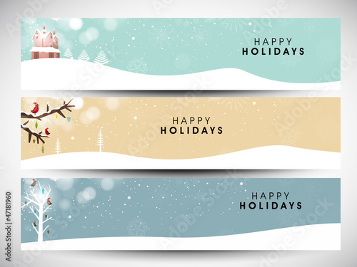 Happy holidays website headers or banners. EPS 10.