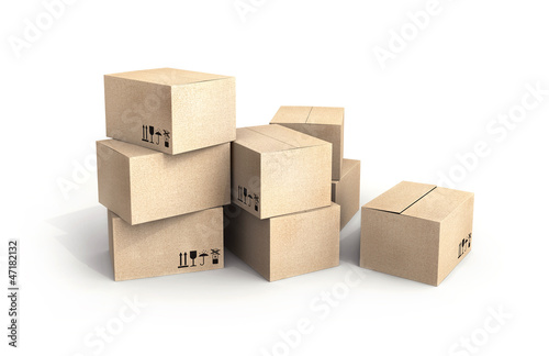 Pile of new cardboard boxes isolated on white © evannovostro