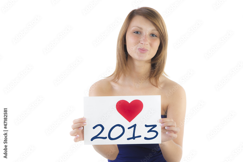Sympathische junge Frau freut sich auf 2013 Sympathische junge Frau freut sich auf 2013