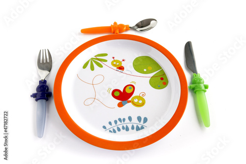 Canvastavla Colorful plate and cutlery for a child