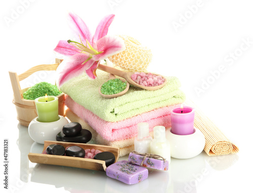 Fototapeta Naklejka Na Ścianę i Meble -  beautiful spa setting with lily isolated on white