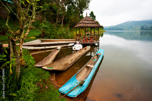 Traditional boats at Lake Bunyonyi in Uganda, Africa