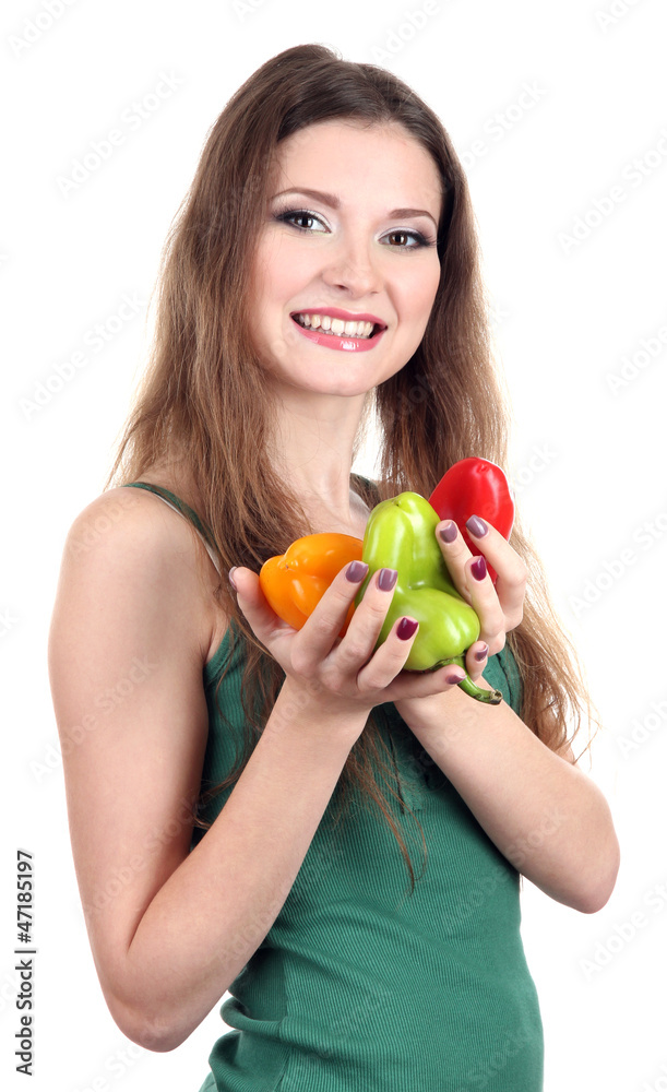 Beautiful woman with pepper isolated on white Beautiful woman with pepper isolated on white