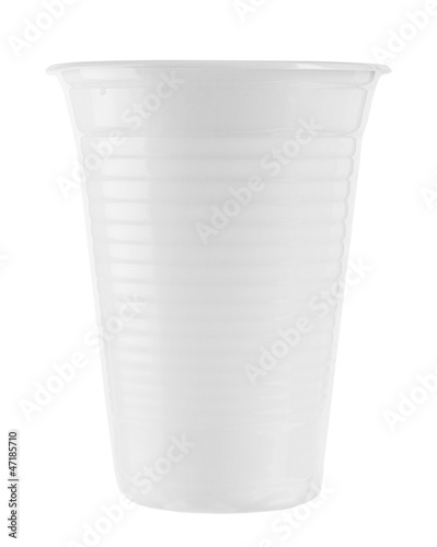 Close up of plastic cup on white background