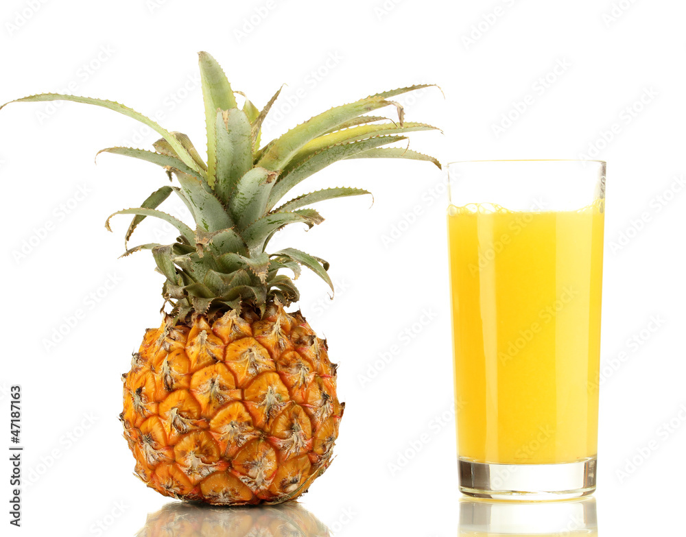 Ripe pineapple and juice glass isolated on white Ripe pineapple and juice glass isolated on white