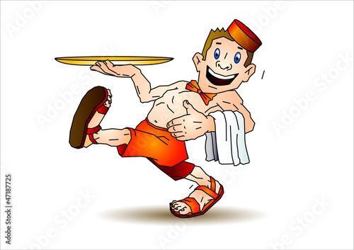 funny character of a servant at the beachservice or poolservice