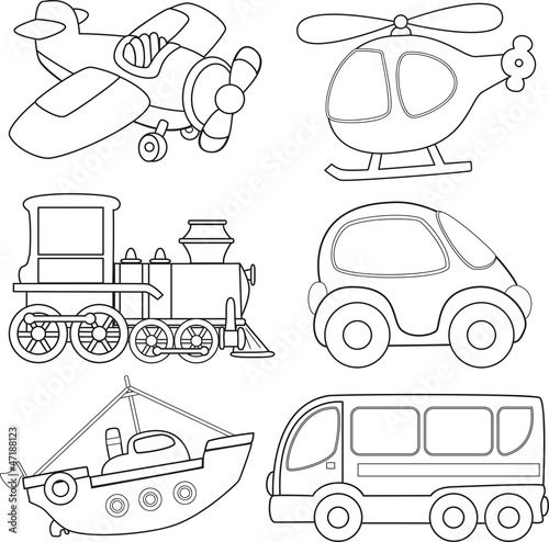 Cartoon transport. Coloring book.