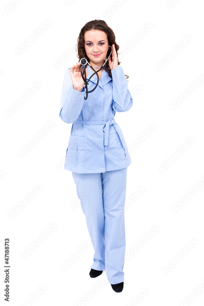 Full length of young medic with stethoscope Full length of young medic with stethoscope