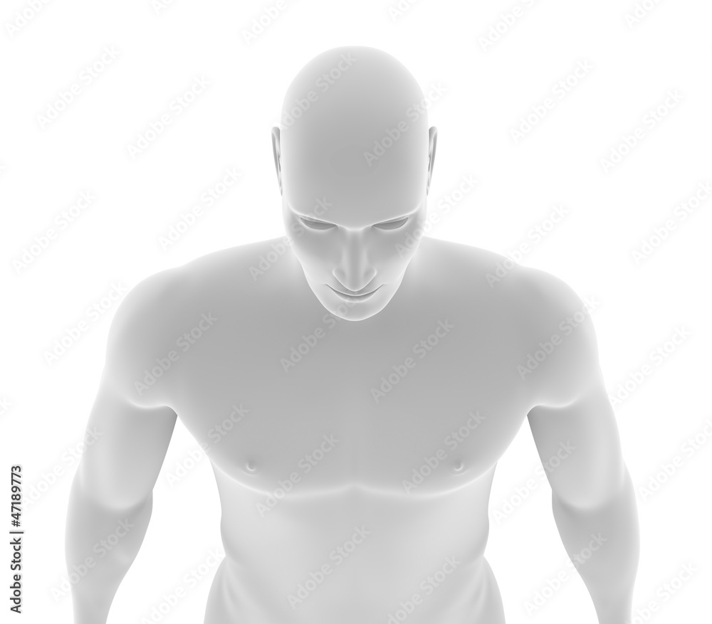 Fototapeta premium Robotic man with human skin over white