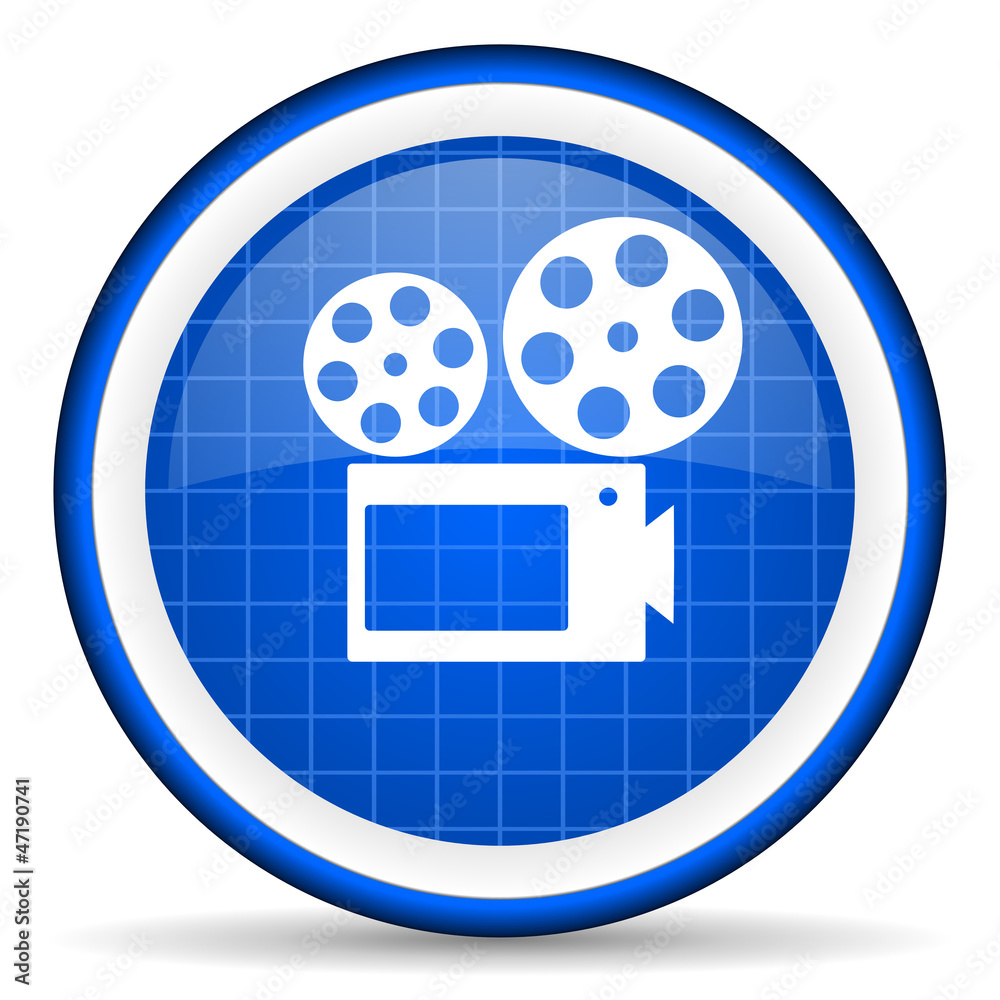 cinema blue glossy icon on white background cinema blue glossy icon on white background