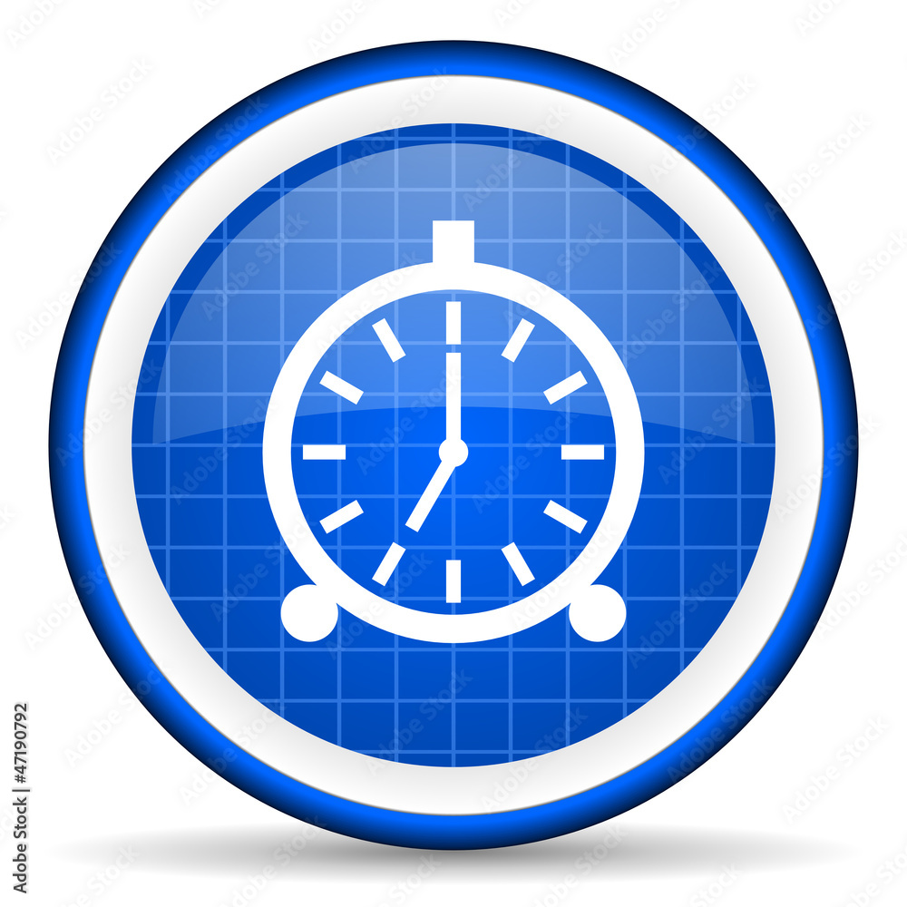 alarm clock blue glossy icon on white background alarm clock blue glossy icon on white background