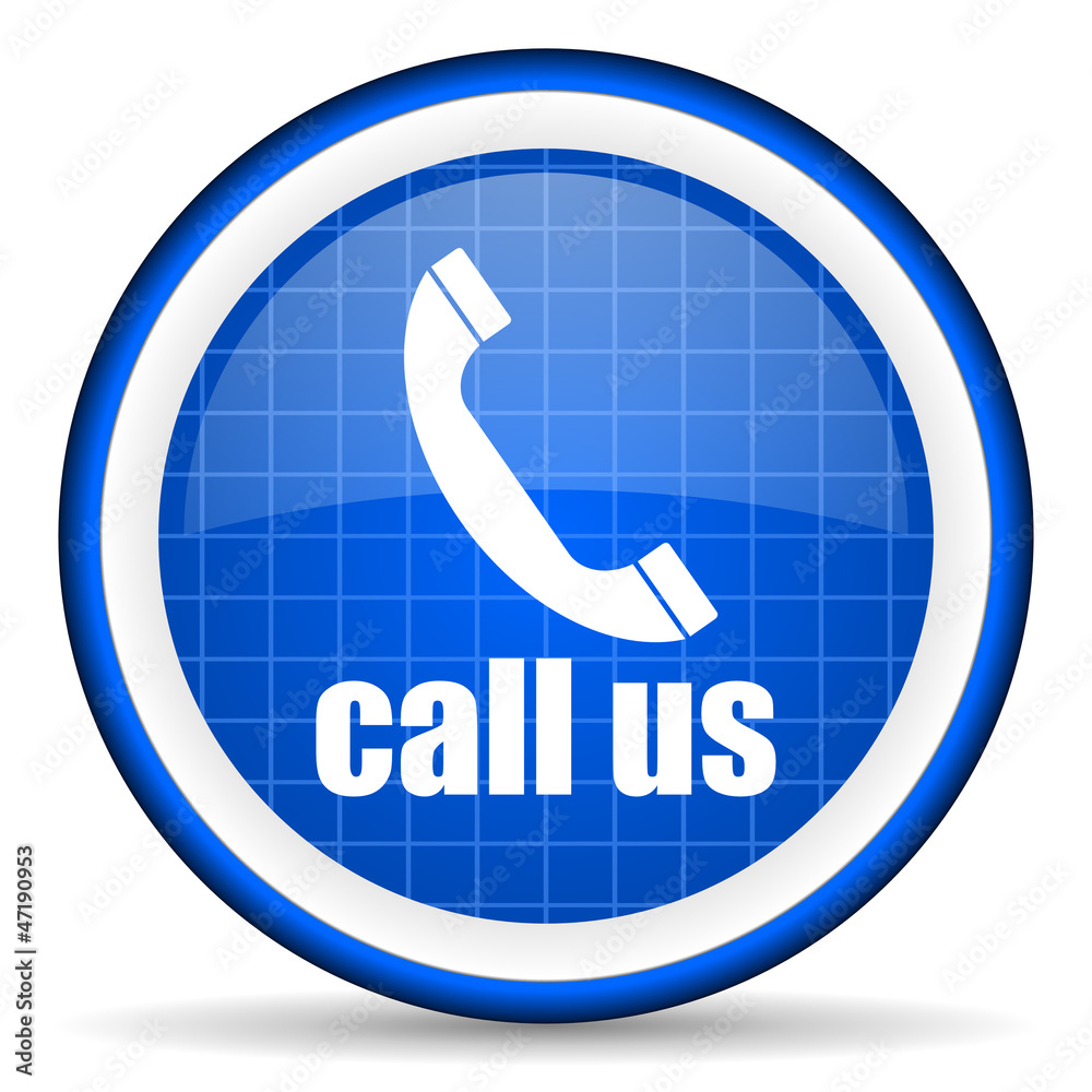 call us blue glossy icon on white background call us blue glossy icon on white background