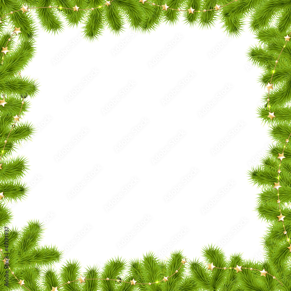 Border Fir-tree Branches With Gold Stars Border Fir-tree Branches With Gold Stars