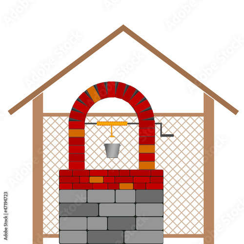 draw well with red brick vector illustration