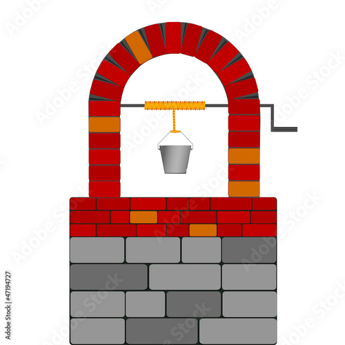 draw well with red brick vector illustration