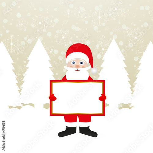 Santa Claus with a banner in the hands of a winter forest © Basthamp
