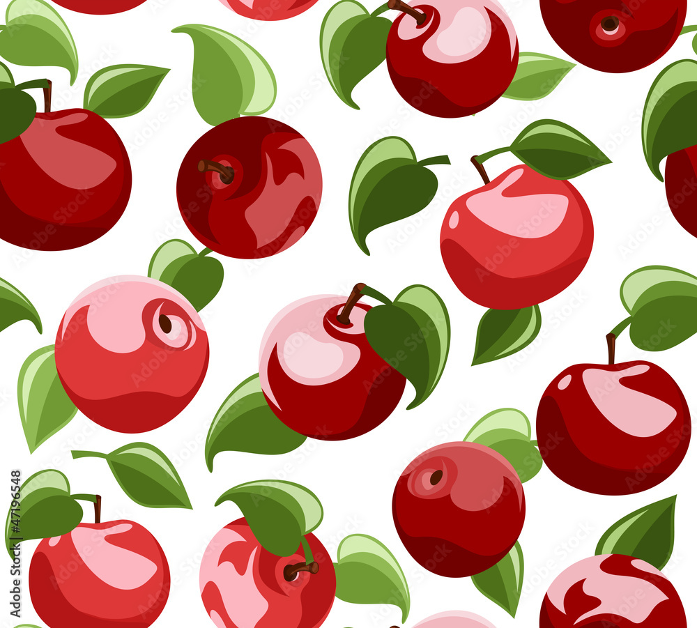 Vector seamless background with red apples and leaves. Vector seamless background with red apples and leaves.
