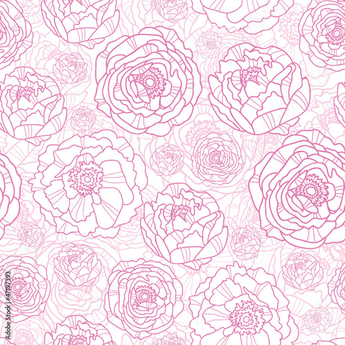 Vector pink line art flowers elegant seamless pattern background