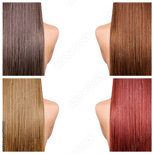 Beautiful long hair in four colors isolated on white