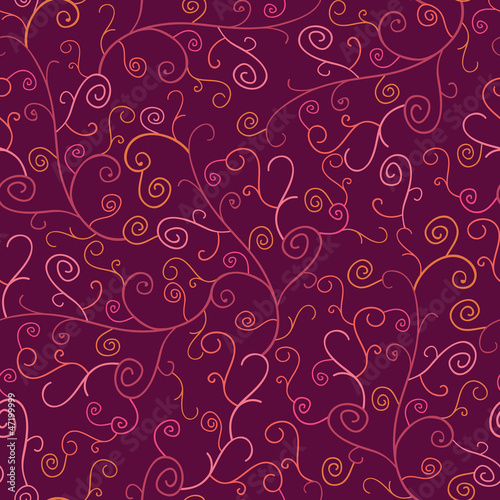 Abstract Swirl Plants Seamless Pattern Background with hand