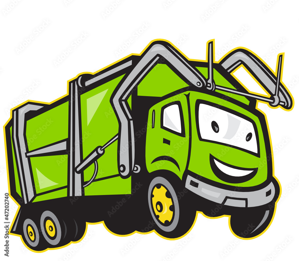 Fototapeta premium Garbage Rubbish Truck Cartoon