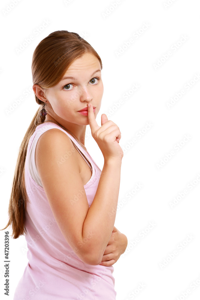 Beautiful woman making silence sign