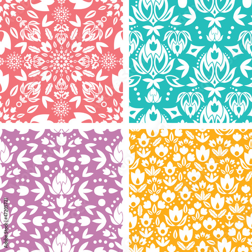 Vector set of four floral abstract seamless pattern background