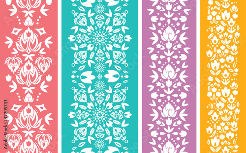 Vector set of four floral abstract vertical seamless pattern
