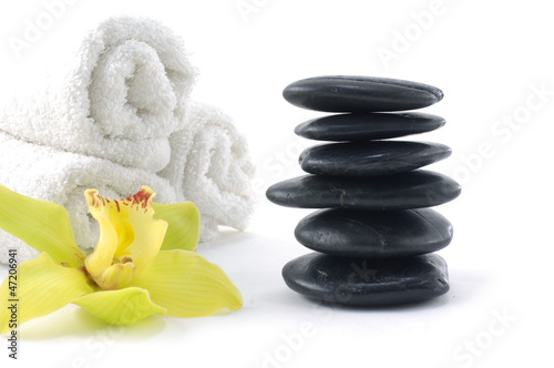spa concept with orchid ,towel and stones