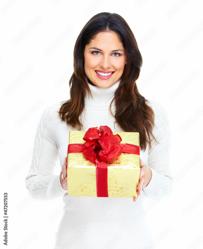 Beautiful young Christmas girl with gift. Beautiful young Christmas girl with gift.